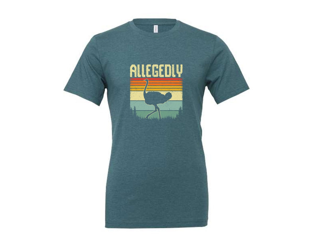 brand:Generic|color:Heather Deep Teal|Allegedly Ostrich Retro Funny T Shirt Graphic T-Shirt