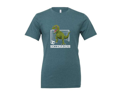 brand:Generic|color:Heather Deep Teal|T Rex Playing Soccer T Shirt Graphic T-Shirt