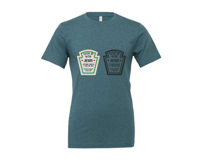 brand:Generic|color:Heather Deep Teal|Catch Up With Jesus Funny Christian Graphic T-Shirt