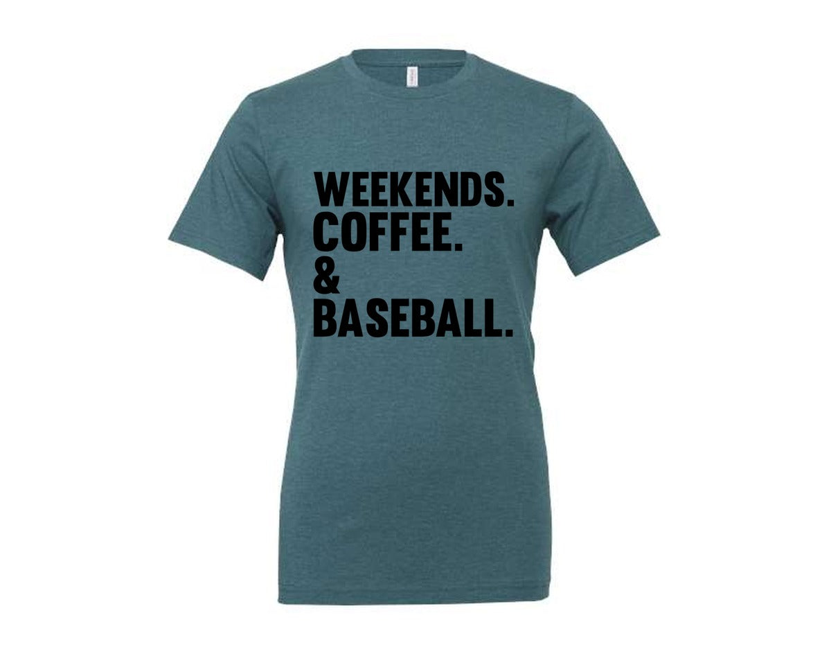 brand:Generic|color:Heather Deep Teal|Weekends Coffee Baseball Tshirt Design Graphic T-Shirt
