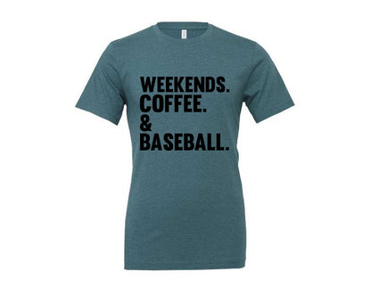 brand:Generic|color:Heather Deep Teal|Weekends Coffee Baseball Tshirt Design Graphic T-Shirt