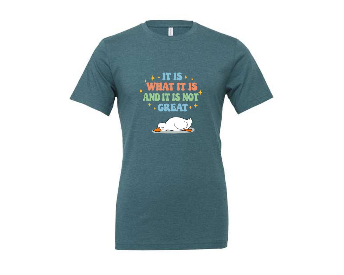 brand:Generic|color:Heather Deep Teal|Funny Duck It Is What It Is Graphic T-Shirt