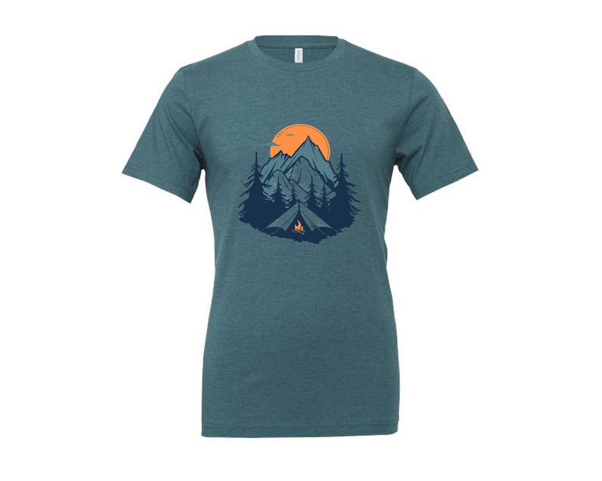 brand:Generic|color:Heather Deep Teal|Sunset Camping Adventure T Shirt Design 8 Graphic T-Shirt