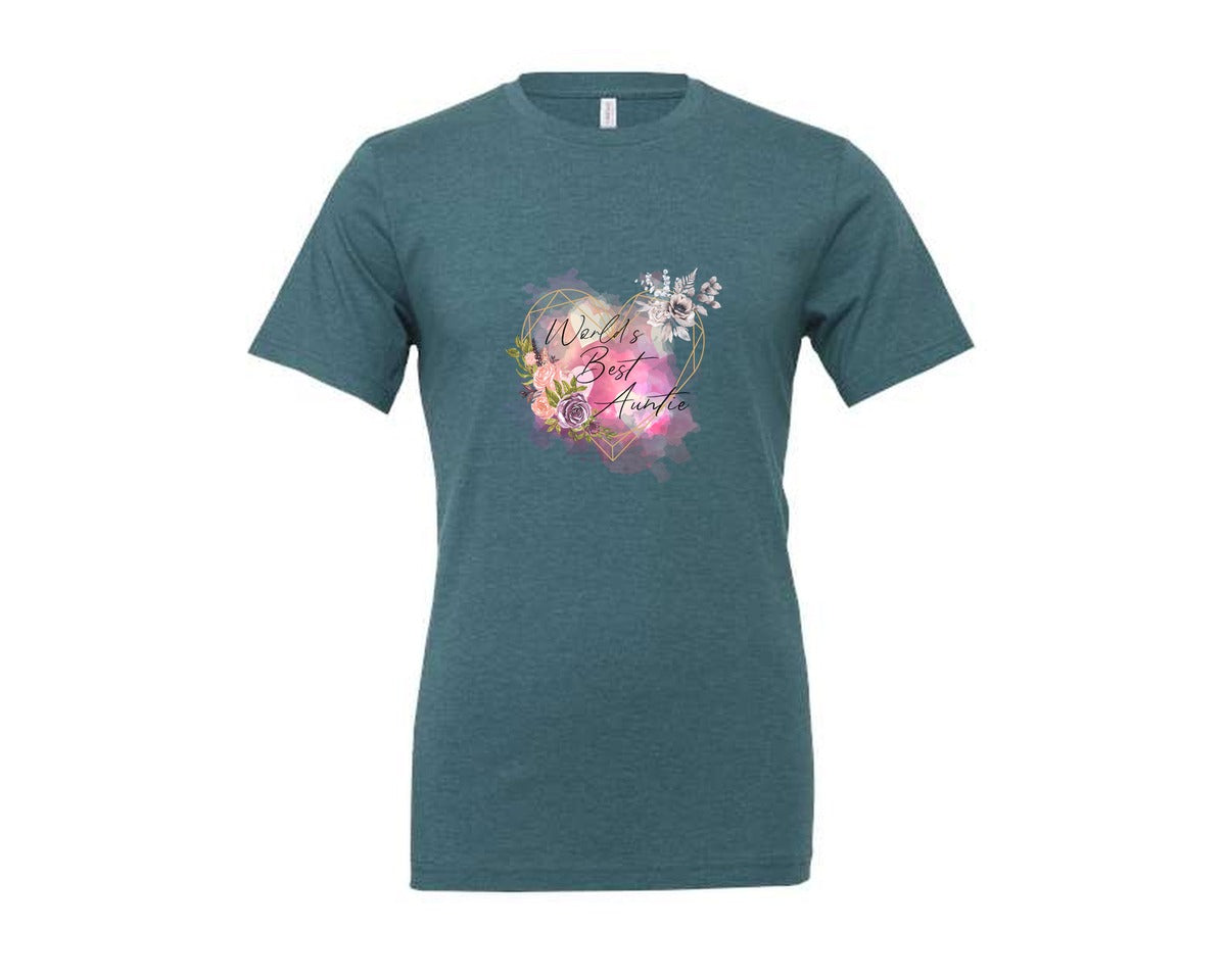 brand:Generic|color:Heather Deep Teal|Worlds Best Auntie Heart Graphic T-Shirt