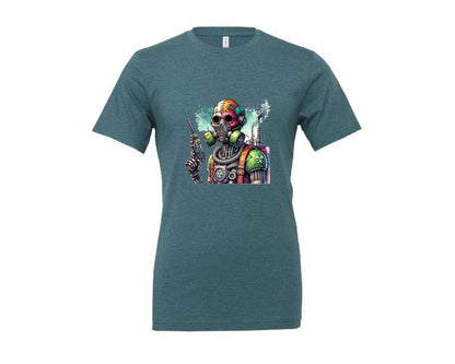 brand:Generic|color:Heather Deep Teal|Robot Sublimationsticker Graphic T-Shirt