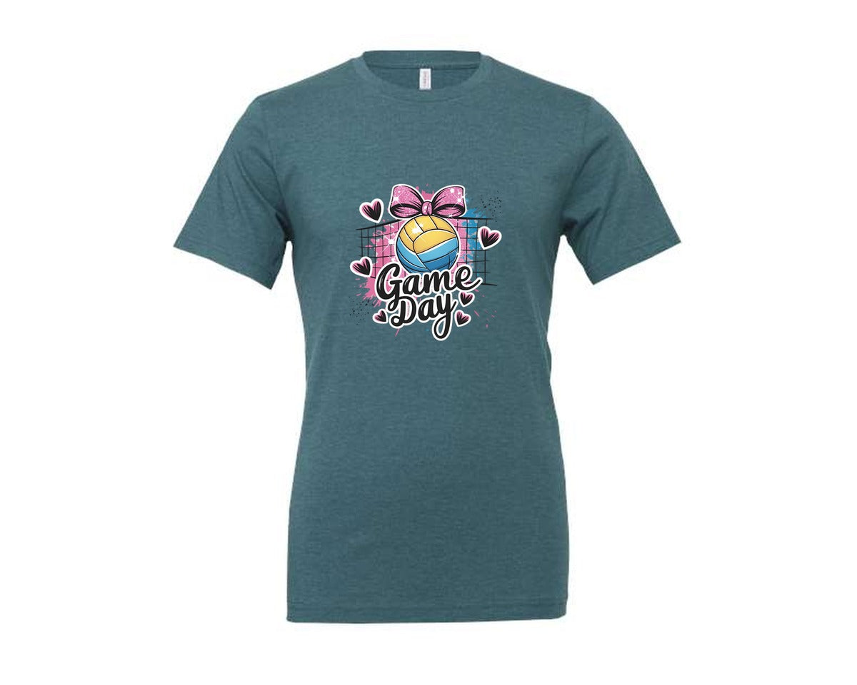 brand:Generic|color:Heather Deep Teal|Game Day Volleyball Cute Girly Spo Graphic T-Shirt