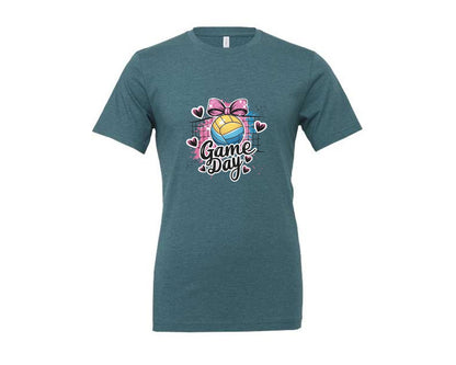 brand:Generic|color:Heather Deep Teal|Game Day Volleyball Cute Girly Spo Graphic T-Shirt