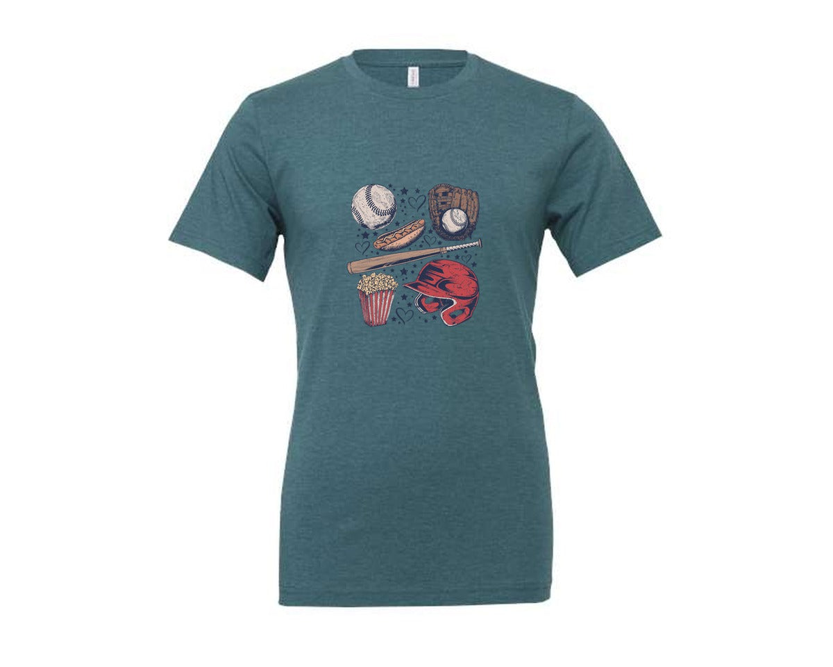 brand:Generic|color:Heather Deep Teal|Baseball Mama Retro Baseball 3 Graphic T-Shirt