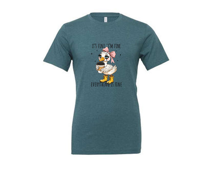 brand:Generic|color:Heather Deep Teal|Funny Goose Its Fine Everything Is Fine Graphic T-Shirt