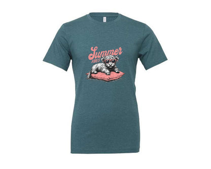 brand:Generic|color:Heather Deep Teal|Summer Vibes Highland Cow Shirt Graphic T-Shirt