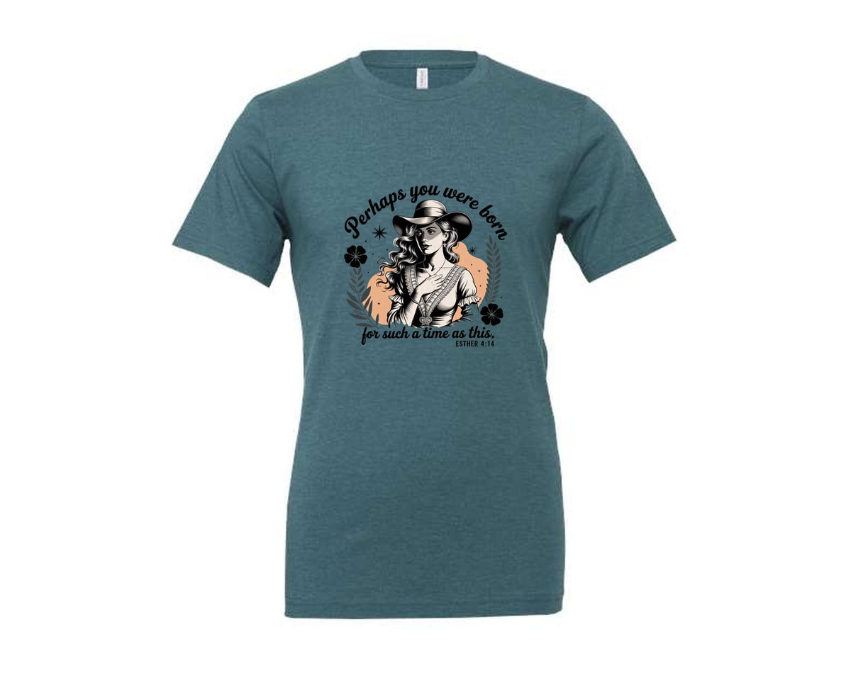 brand:Generic|color:Heather Deep Teal|Perhaps You Were Born Christian 3 Graphic T-Shirt