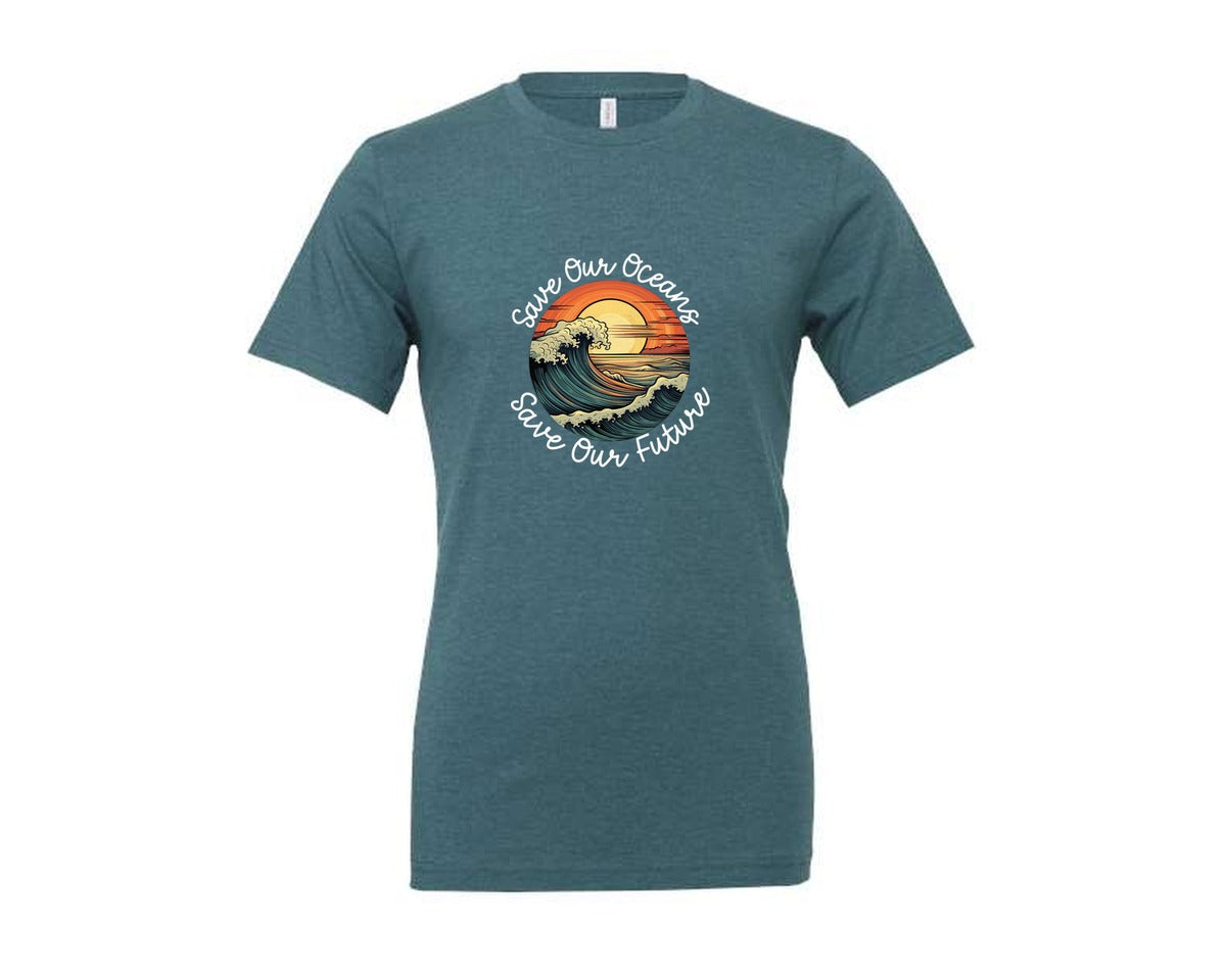 brand:Generic|color:Heather Deep Teal|Save Our Oceans Save Our Future Graphic T-Shirt