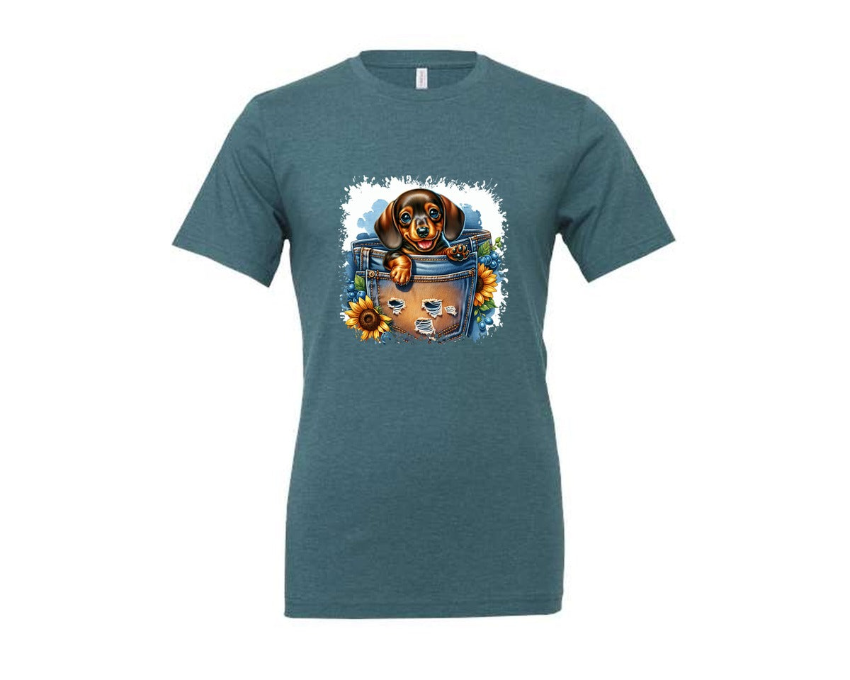 brand:Generic|color:Heather Deep Teal|Dog In Pocket Square Tshirt 29 Graphic T-Shirt