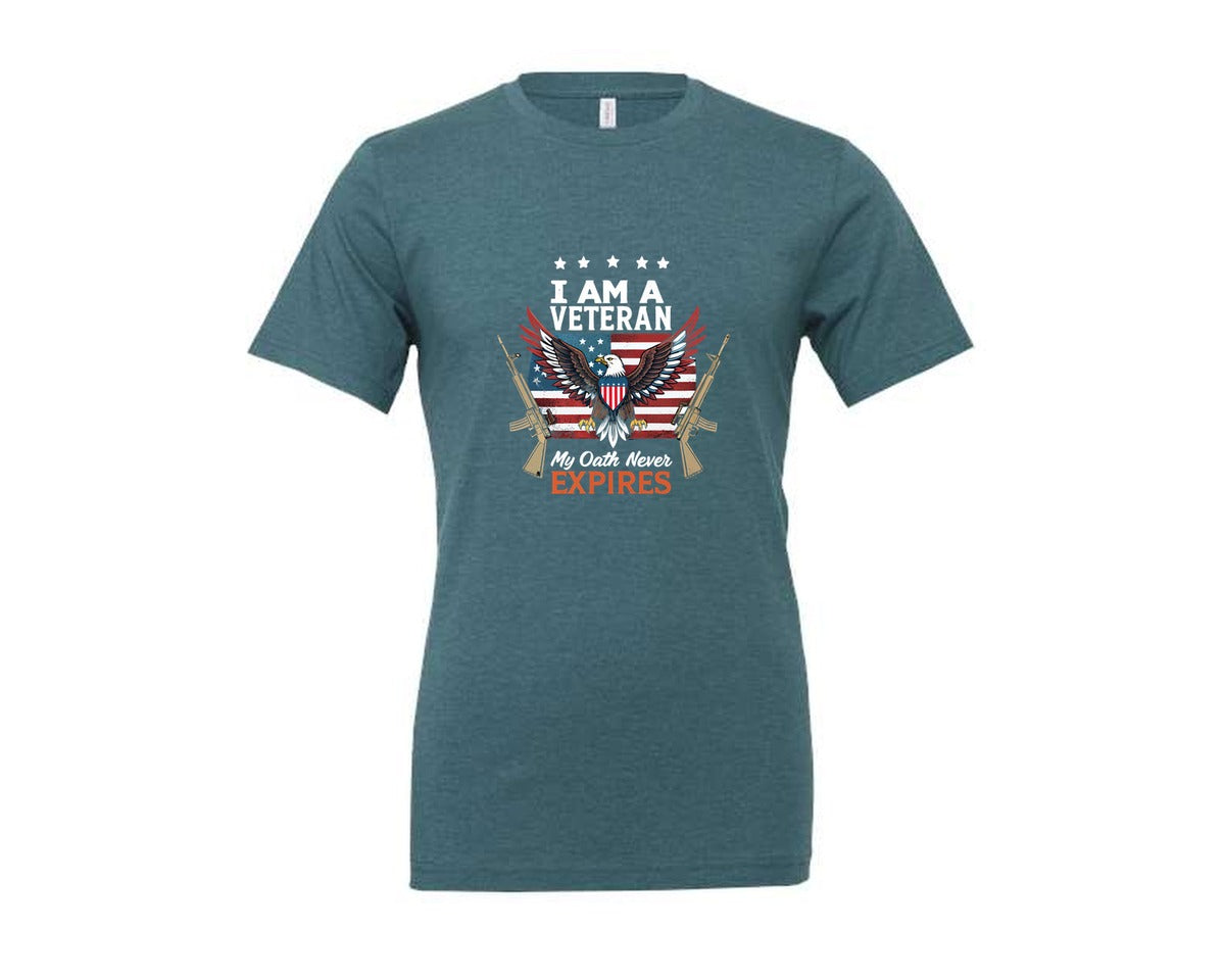 brand:Generic|color:Heather Deep Teal|I Am A Veteran My Oath Never Expires 8 Graphic T-Shirt