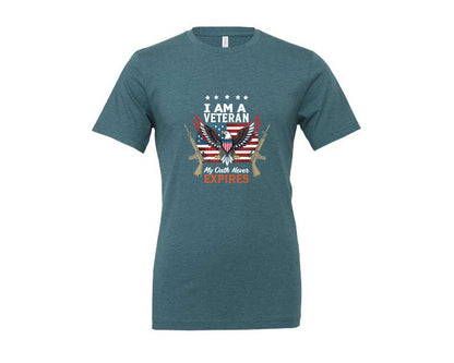 brand:Generic|color:Heather Deep Teal|I Am A Veteran My Oath Never Expires 8 Graphic T-Shirt