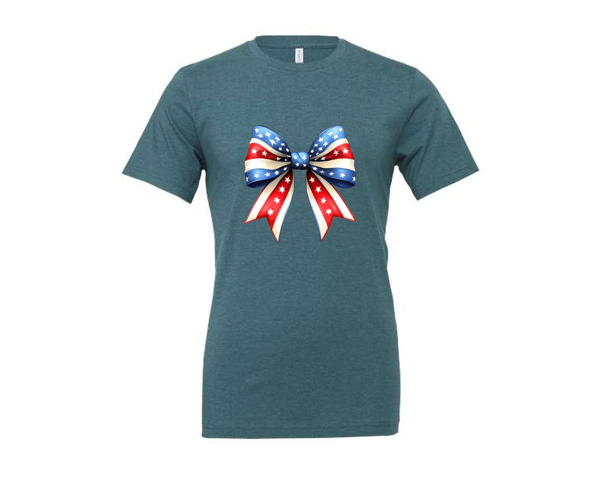 brand:Generic|color:Heather Deep Teal|4Th Of July Bow Design T Shirt 5 Graphic T-Shirt