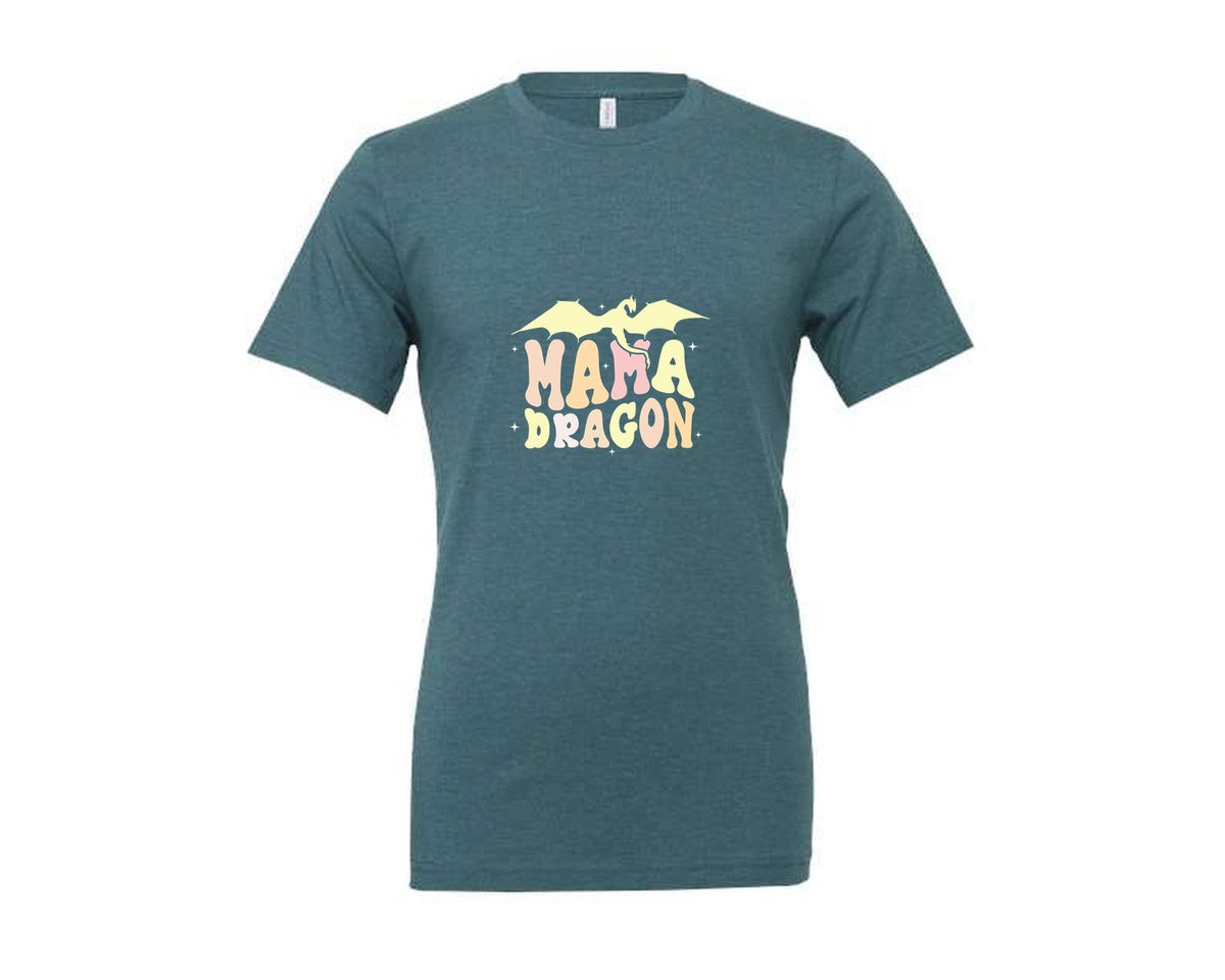 brand:Generic|color:Heather Deep Teal|Mama Dragons Mothers Day Design Graphic T-Shirt