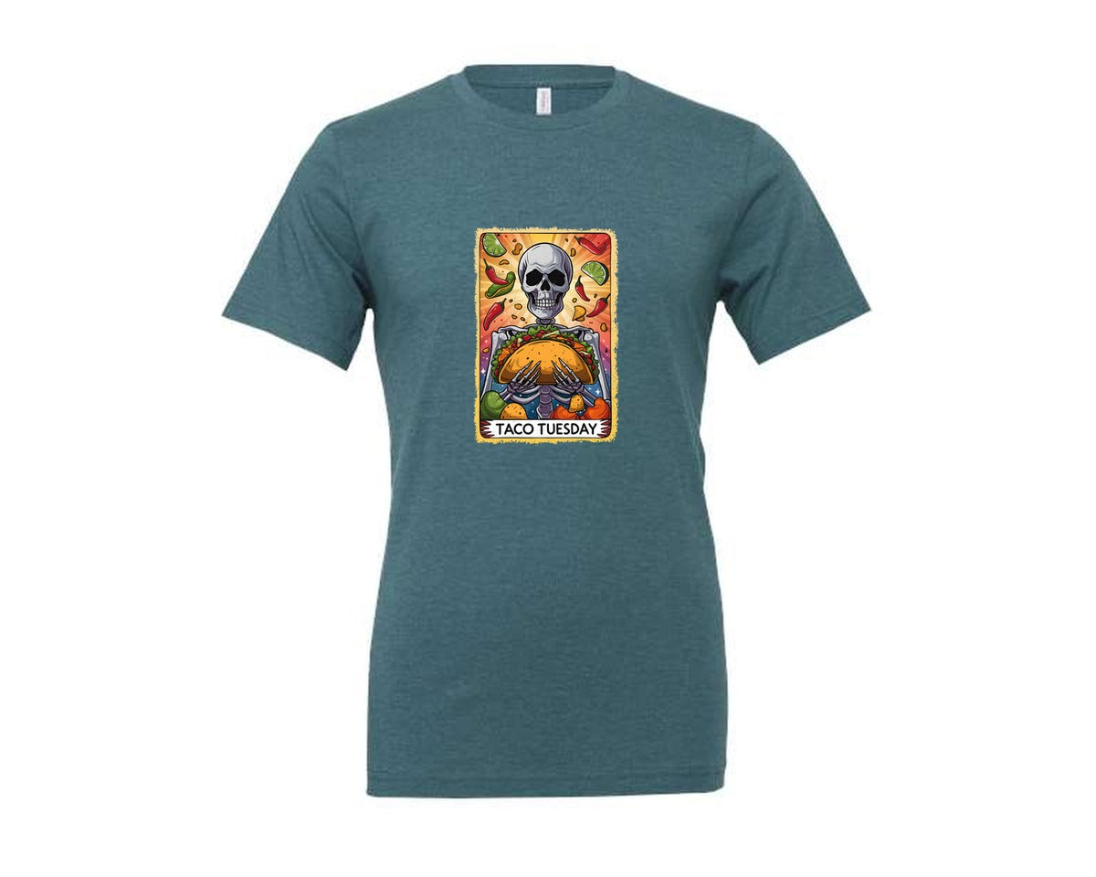 brand:Generic|color:Heather Deep Teal|Skeleton Tarot Card Cinco De Mayo Tshirt Graphic T-Shirt
