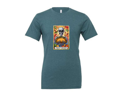 brand:Generic|color:Heather Deep Teal|Skeleton Tarot Card Cinco De Mayo Tshirt Graphic T-Shirt