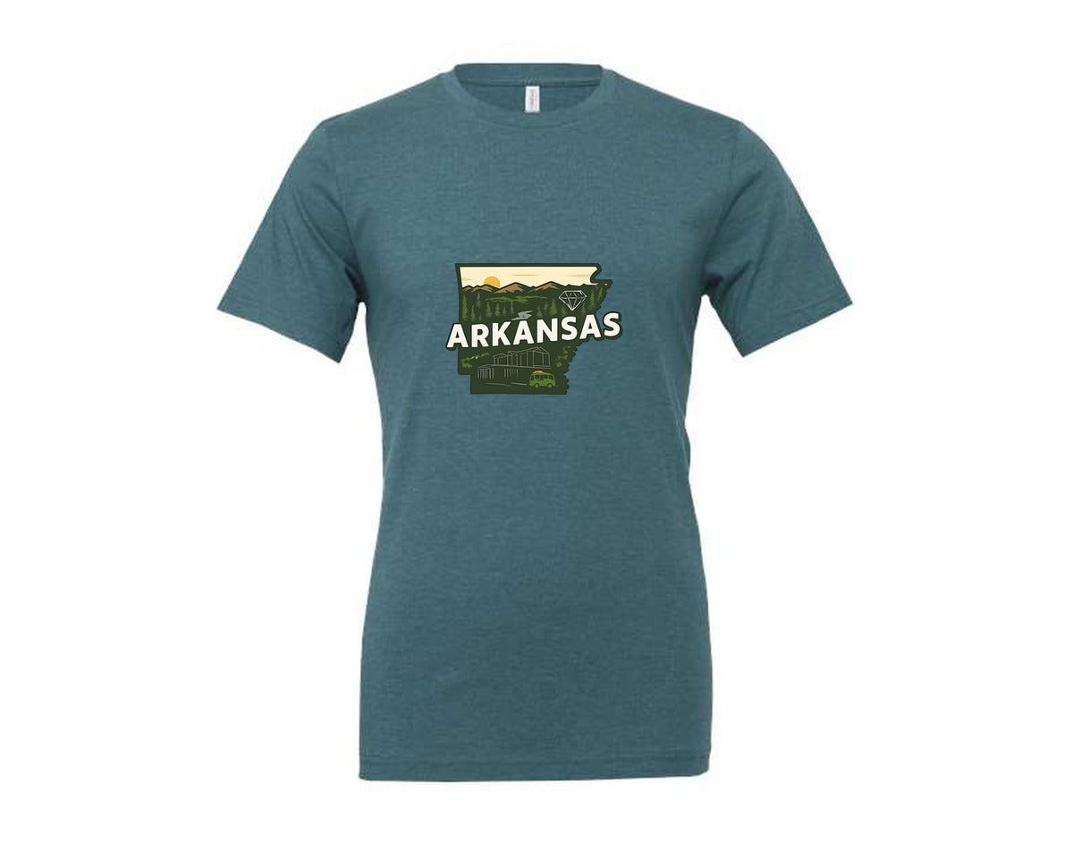 brand:Generic|color:Heather Deep Teal|Arkansas State Map 2 Graphic T-Shirt