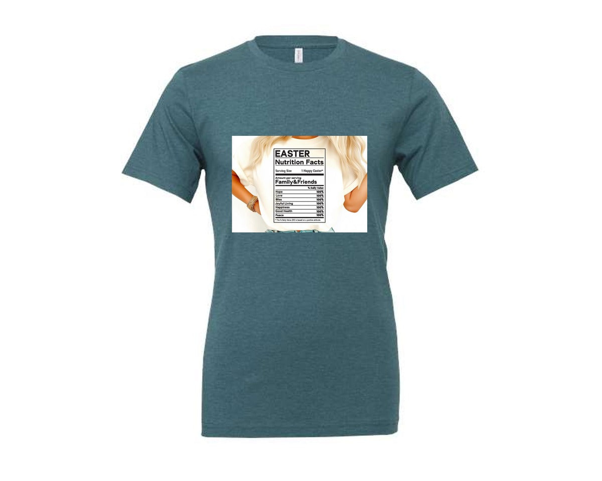 brand:Generic|color:Heather Deep Teal|Easter Nutrition Facts Easter 2 Graphic T-Shirt