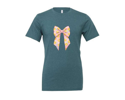 brand:Generic|color:Heather Deep Teal|Softball Bow Graphic T-Shirt