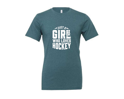 brand:Generic|color:Heather Deep Teal|Girl Who Loves Hockey Hockey Graphic T-Shirt