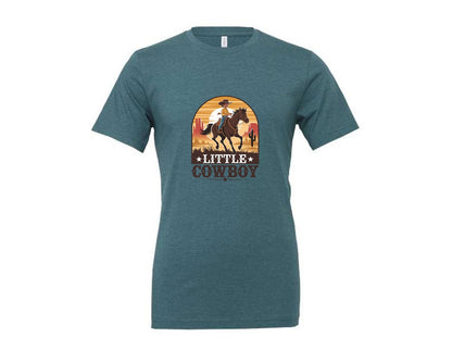 brand:Generic|color:Heather Deep Teal|Little Cowboy Western Horse Riding Graphic T-Shirt