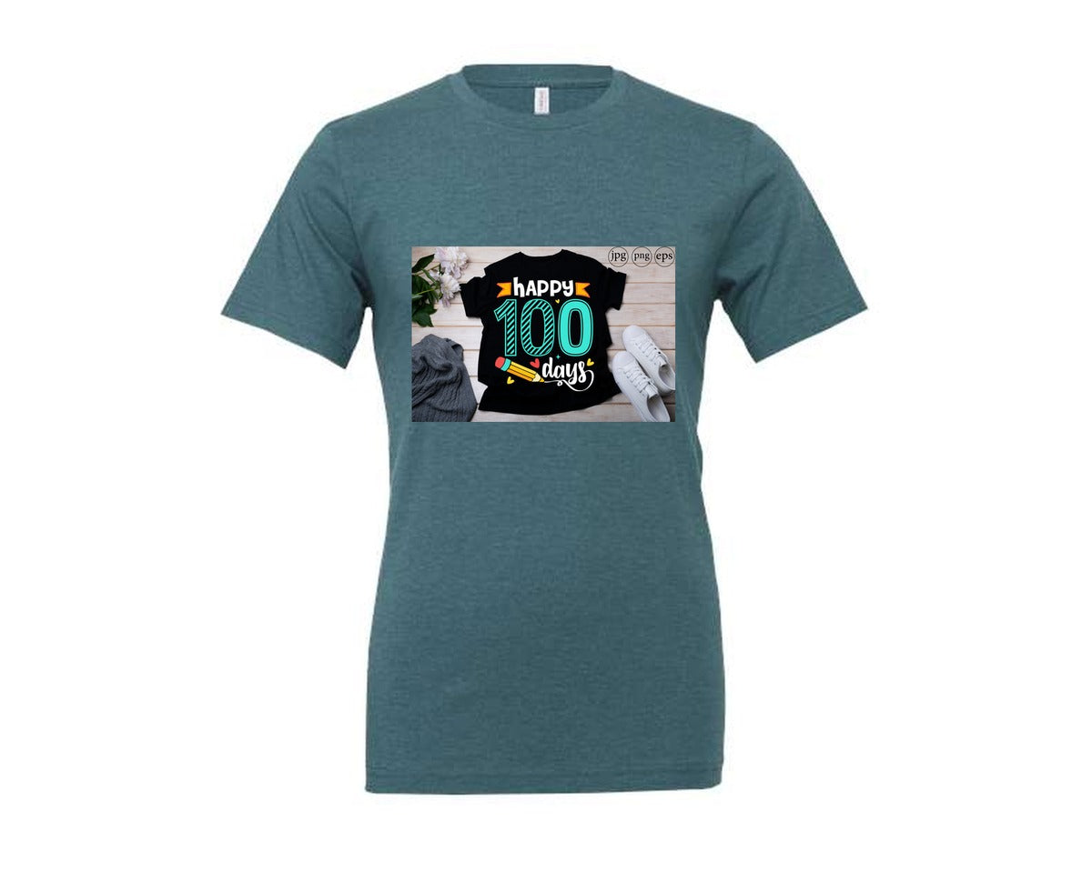 brand:Generic|color:Heather Deep Teal|100 Days Of School Shirt 10 Graphic T-Shirt