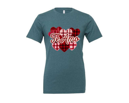 brand:Generic|color:Heather Deep Teal|Te Amo Valentine Latch Hook 4 Graphic T-Shirt