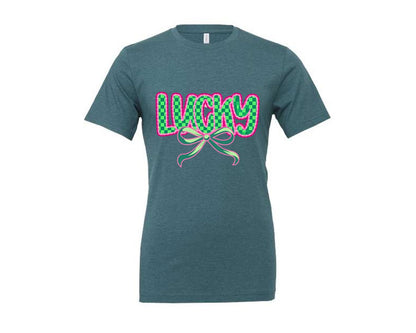 brand:Generic|color:Heather Deep Teal|Lucky St Patricks Day Aesthetic Graphic T-Shirt