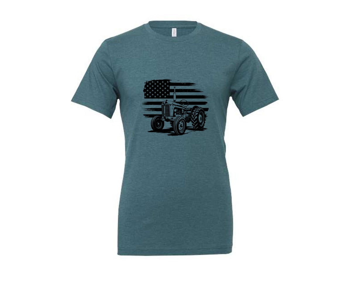 brand:Generic|color:Heather Deep Teal|Tractor Flag Vector T Shirt Design Graphic T-Shirt