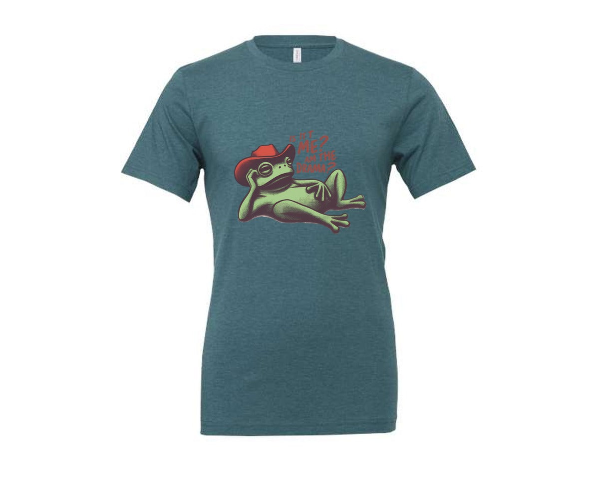 brand:Generic|color:Heather Deep Teal|Drama Frog Funny Cowboy Aesthetic Graphic T-Shirt