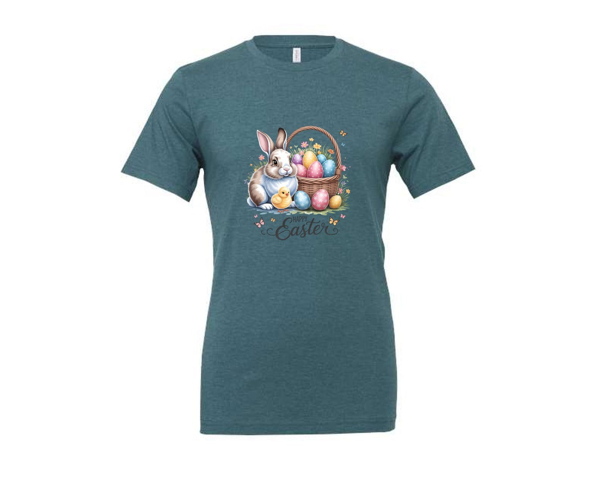 brand:Generic|color:Heather Deep Teal|Happy Easter Bunny Eggs 5 Graphic T-Shirt