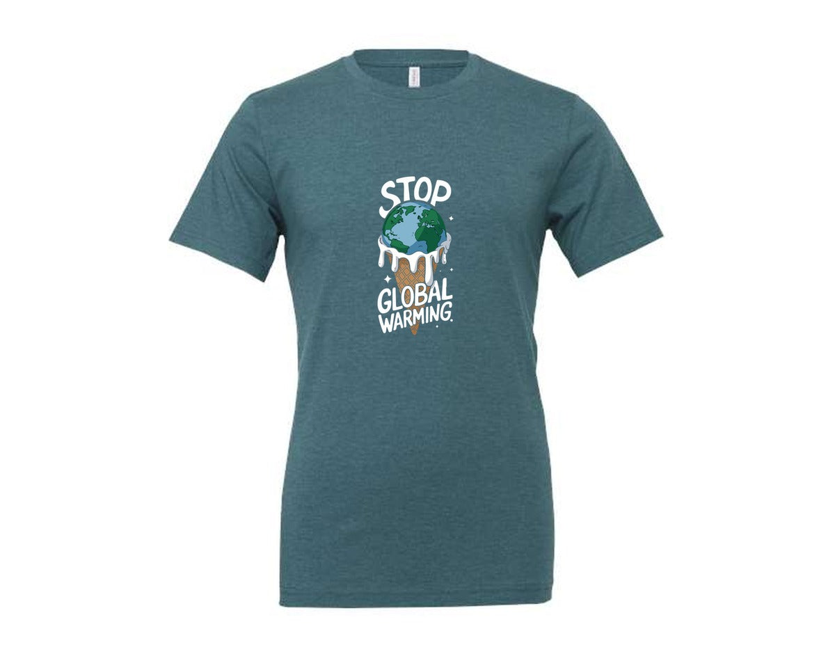 brand:Generic|color:Heather Deep Teal|Stop Global Warming Funny Cute Teacher Graphic T-Shirt