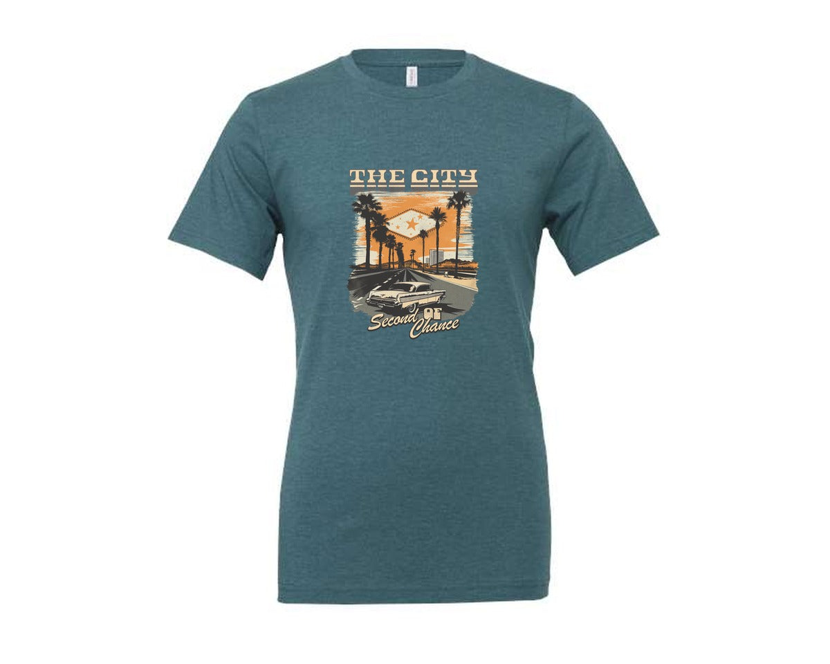 brand:Generic|color:Heather Deep Teal|The City Of Second Chances Tshirt Design Graphic T-Shirt