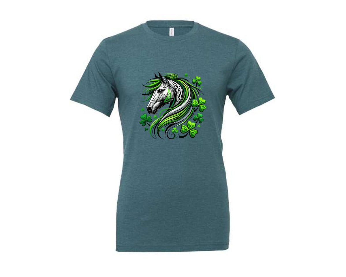 brand:Generic|color:Heather Deep Teal|St Patricks Day Horse Lucky Graphic T-Shirt
