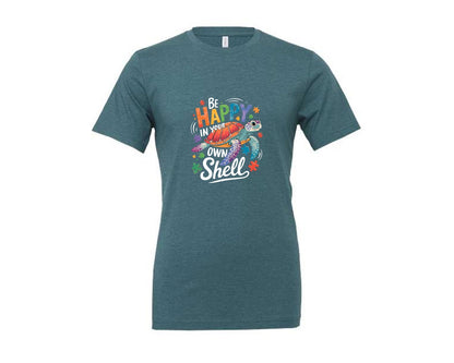 brand:Generic|color:Heather Deep Teal|Be Happy In Your Own Shell Autism Avg Graphic T-Shirt