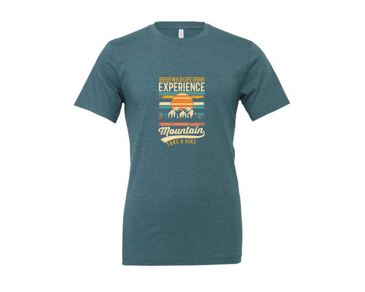 brand:Generic|color:Heather Deep Teal|Wild Life Experience Mountain Hiking Tee Graphic T-Shirt