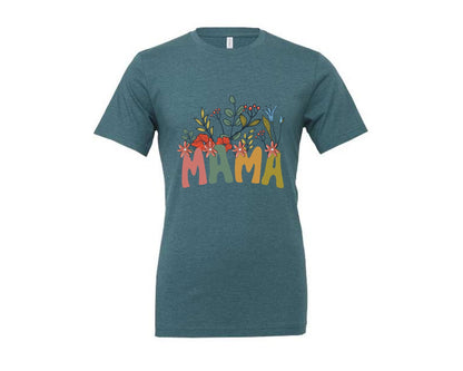brand:Generic|color:Heather Deep Teal|Mama Shirt Wildflowers Mama Shirt Graphic T-Shirt