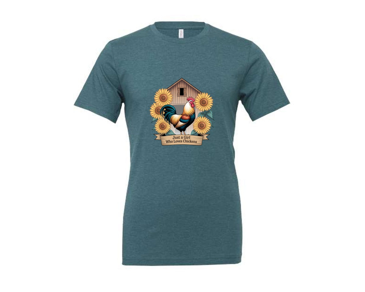 brand:Generic|color:Heather Deep Teal|Just A Girl Who Loves Chickens 8 Graphic T-Shirt