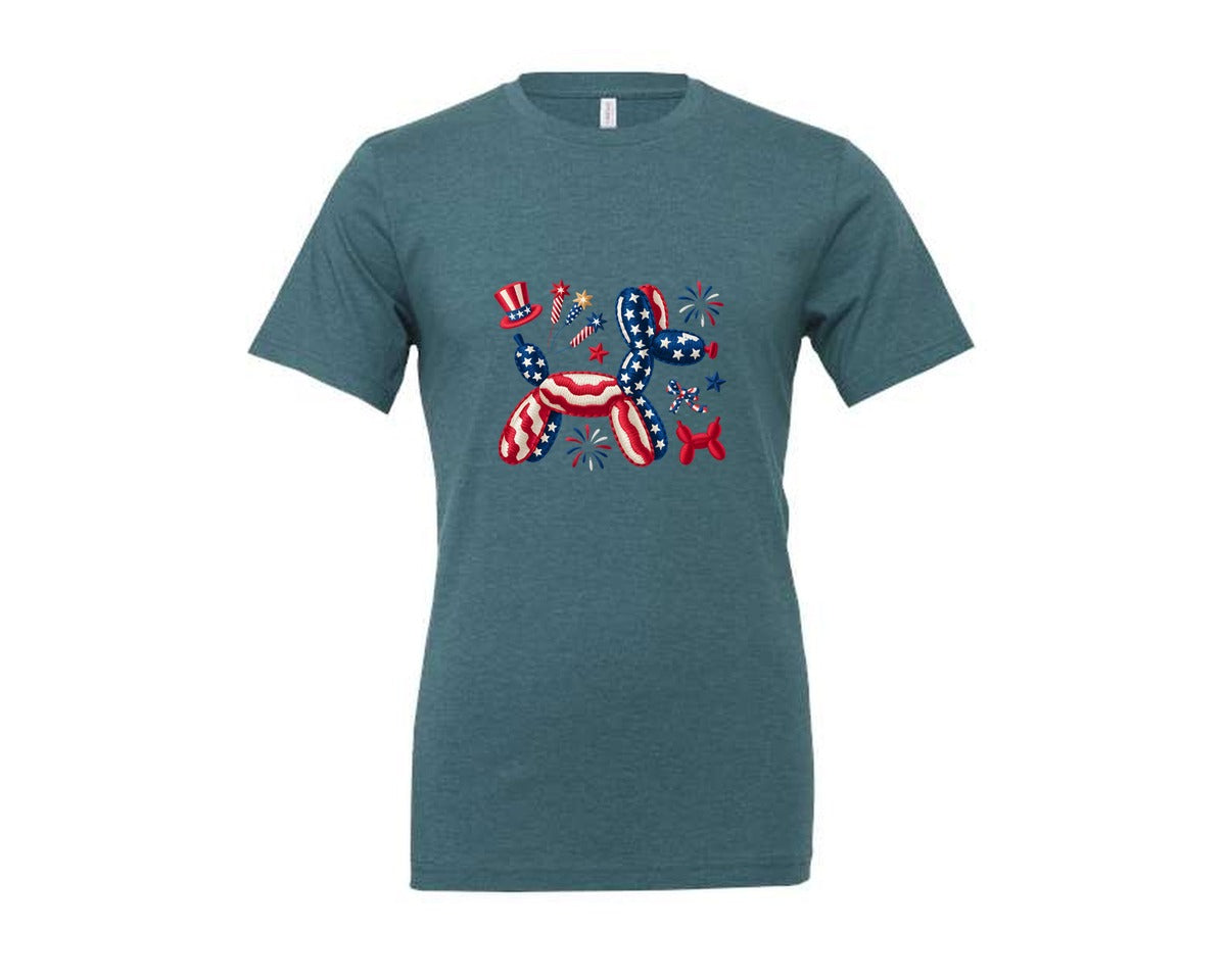 brand:Generic|color:Heather Deep Teal|4Th Of July Coquette Patriotic Dog 3 Graphic T-Shirt