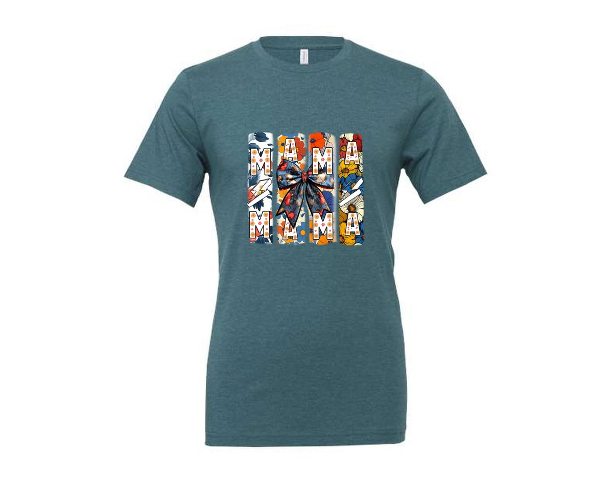 brand:Generic|color:Heather Deep Teal|Floral Mama Coquette Bow Mothers Day 3 Graphic T-Shirt