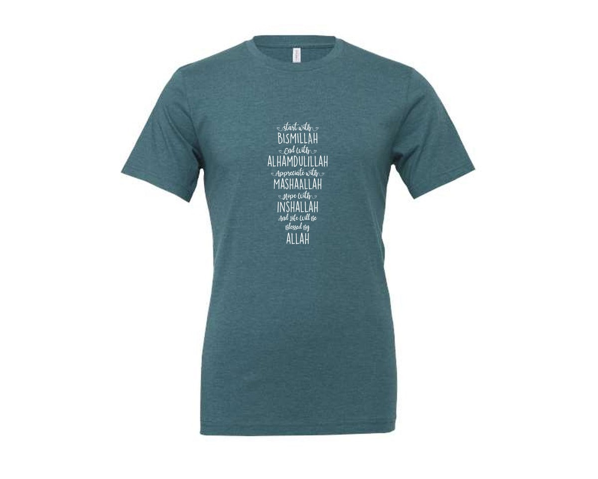 brand:Generic|color:Heather Deep Teal|Start With Bismillah End With Alhamduli 2 Graphic T-Shirt