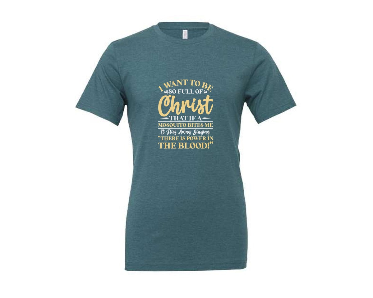 brand:Generic|color:Heather Deep Teal|Full Of Christ Mosquito Clip Art Graphic T-Shirt