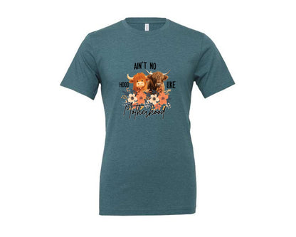 brand:Generic|color:Heather Deep Teal|Aint No Hood Like Motherhood Mom Graphic T-Shirt