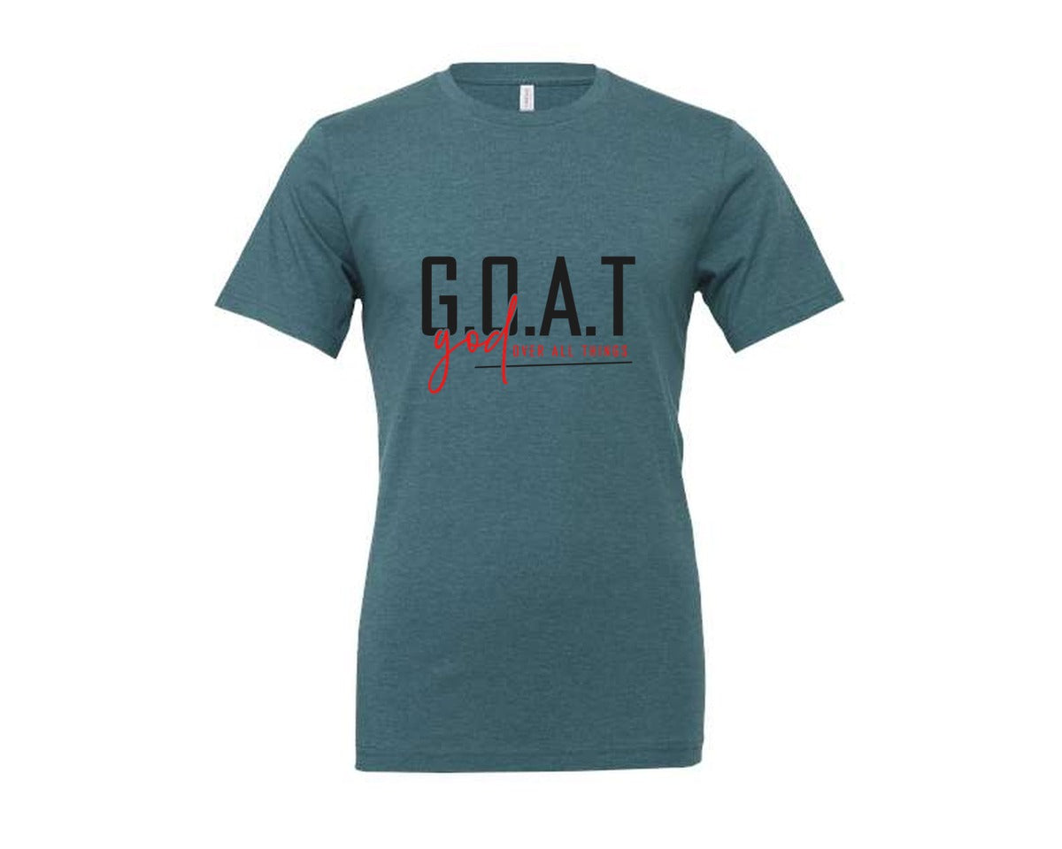 brand:Generic|color:Heather Deep Teal|God Over All Things Shirt Design Graphic T-Shirt
