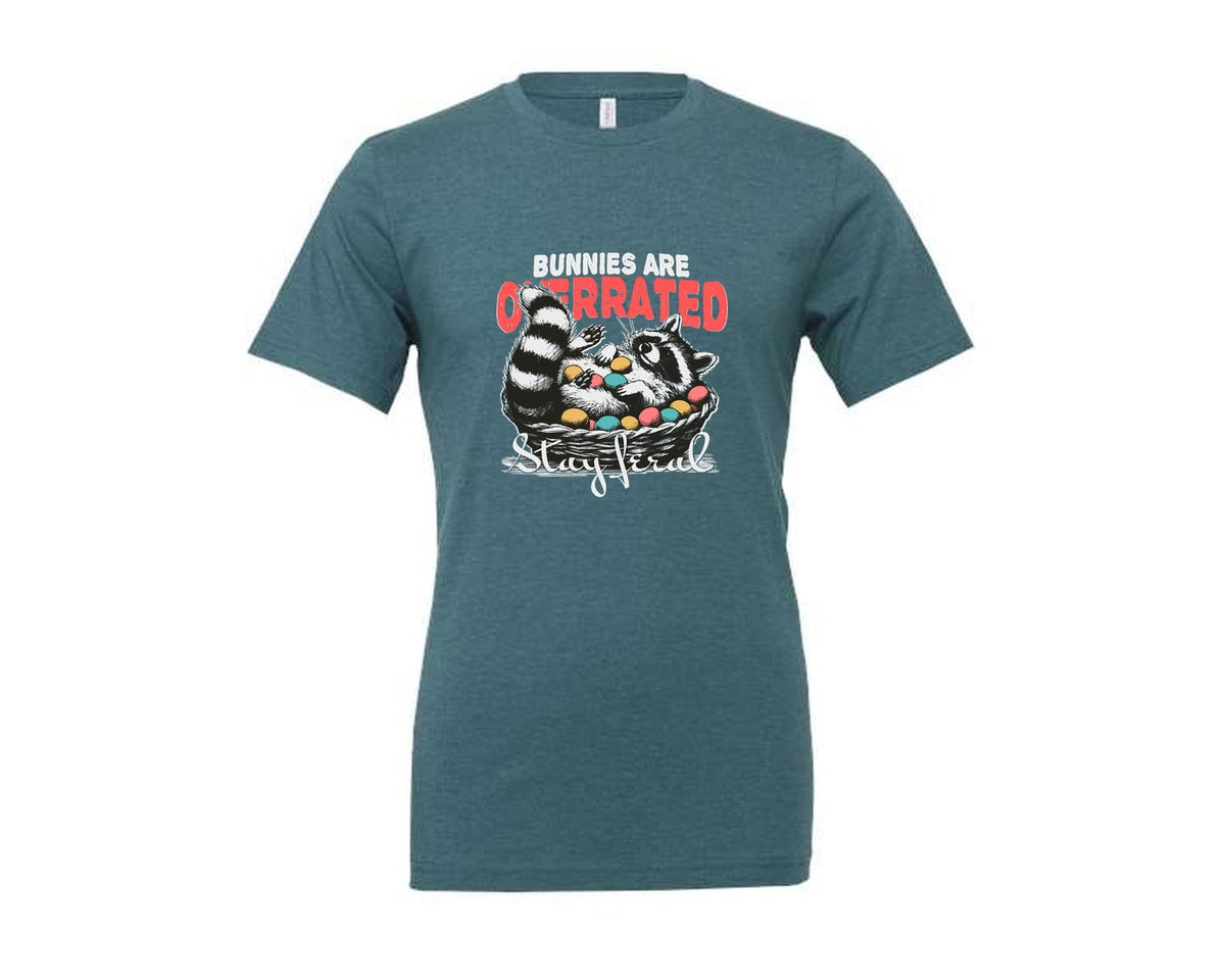 brand:Generic|color:Heather Deep Teal|Raccoon In Easter Eggs Basket Shirt Graphic T-Shirt