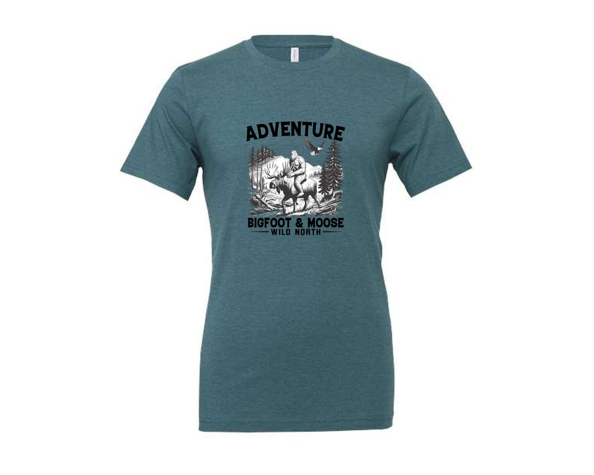 brand:Generic|color:Heather Deep Teal|Adventure Bigfoot Moose Wild T Shirt Graphic T-Shirt