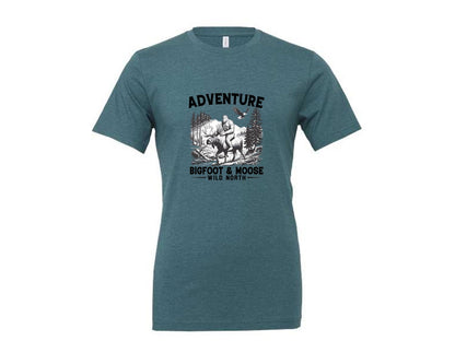 brand:Generic|color:Heather Deep Teal|Adventure Bigfoot Moose Wild T Shirt Graphic T-Shirt